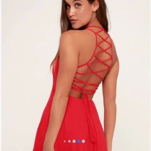 Lulu’s Red Skater Dress with Lace-Up Back